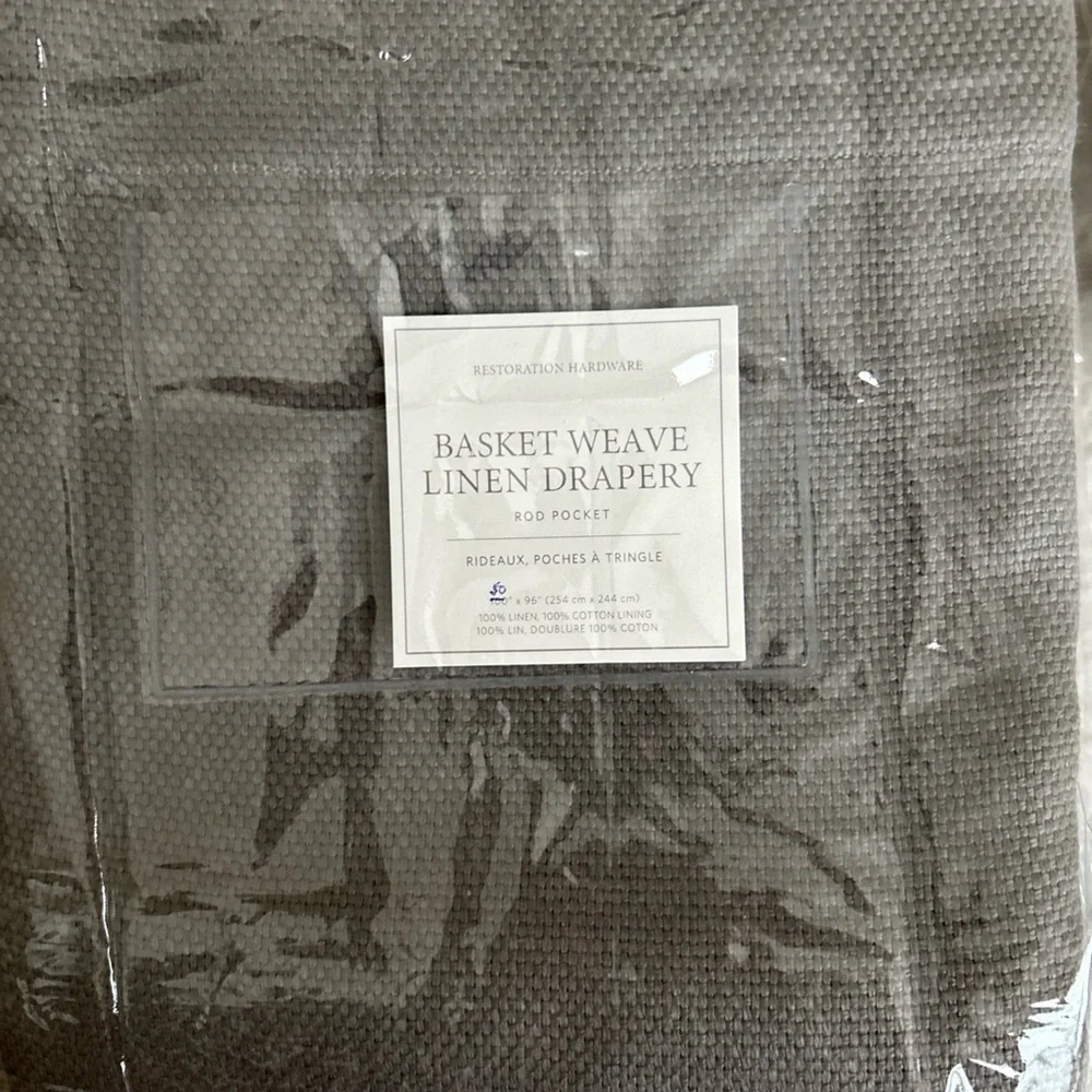 Restoration Hardware FOG Gray Basket Weave Linen Drapery